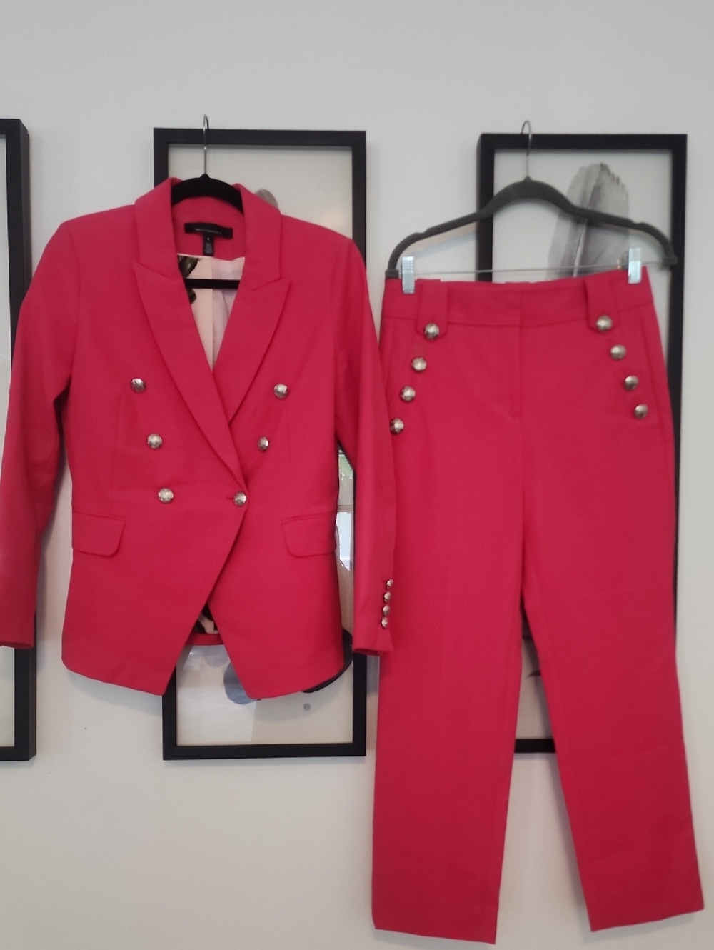 WHBM Double-Breasted Pink Studio Blazer and Pants Suit Set